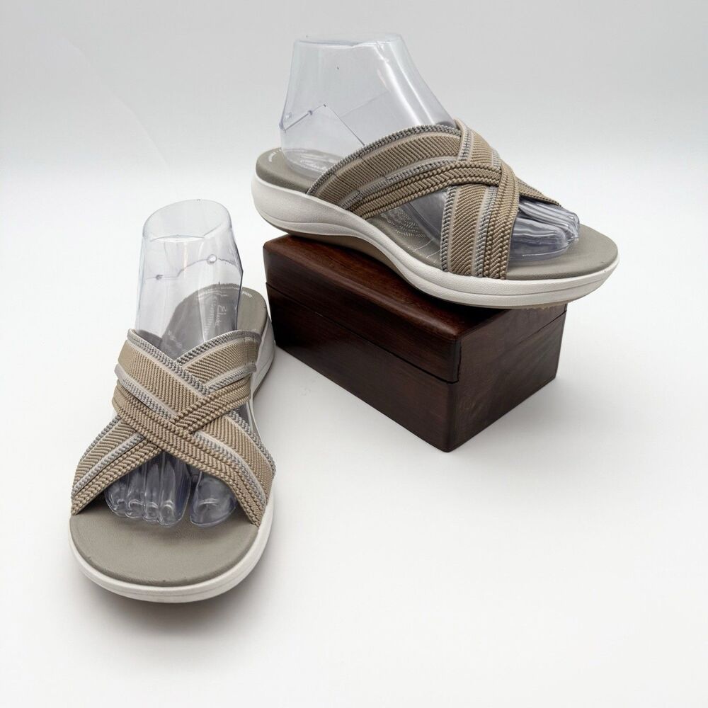 Clarks Cloudsteppers Sandals Womens 9 Mira Isle Slide Beige Slip On 26159899